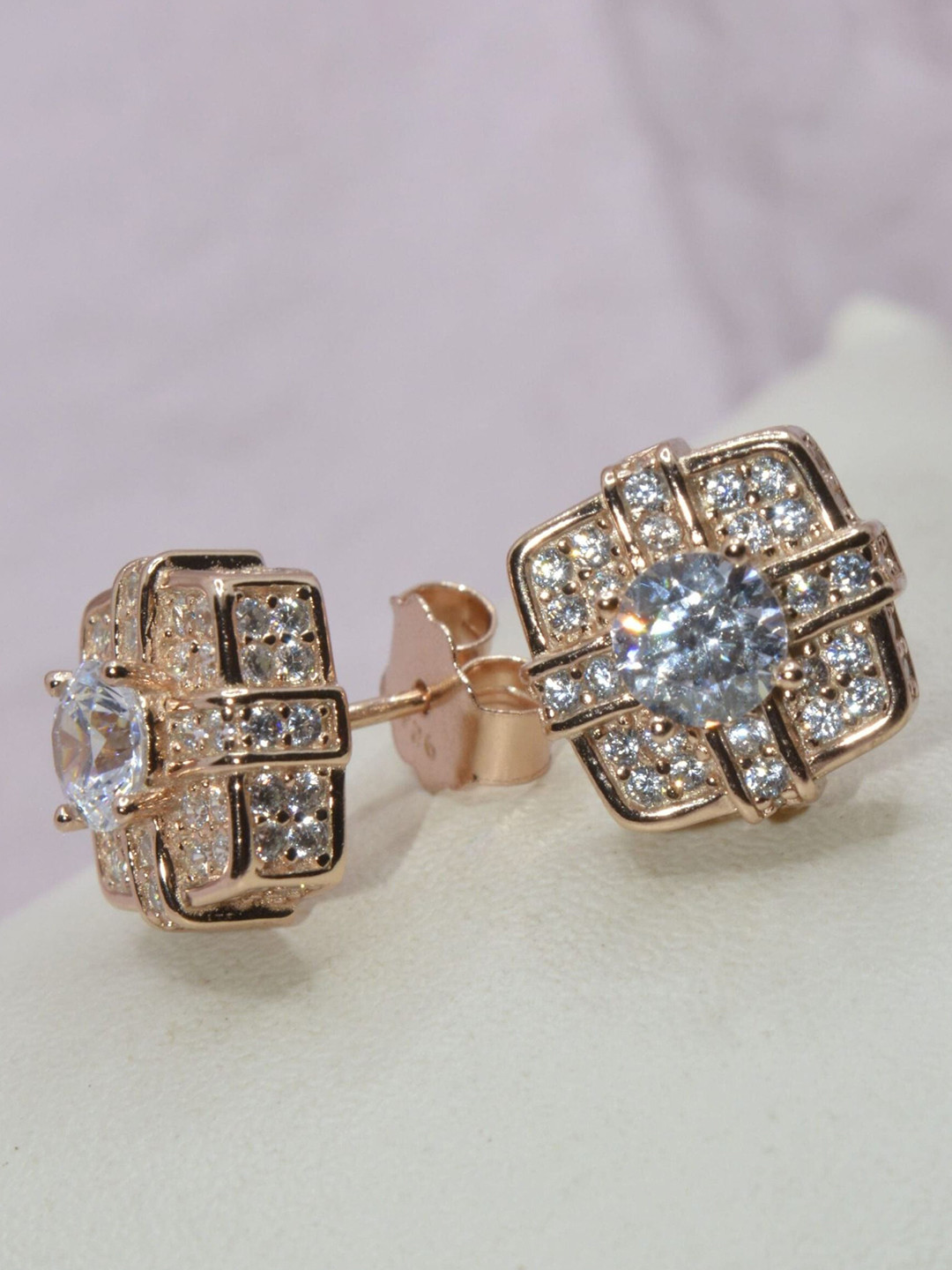 Luxevogue Women 925 Silver Solitaire Rose Gold Earrings