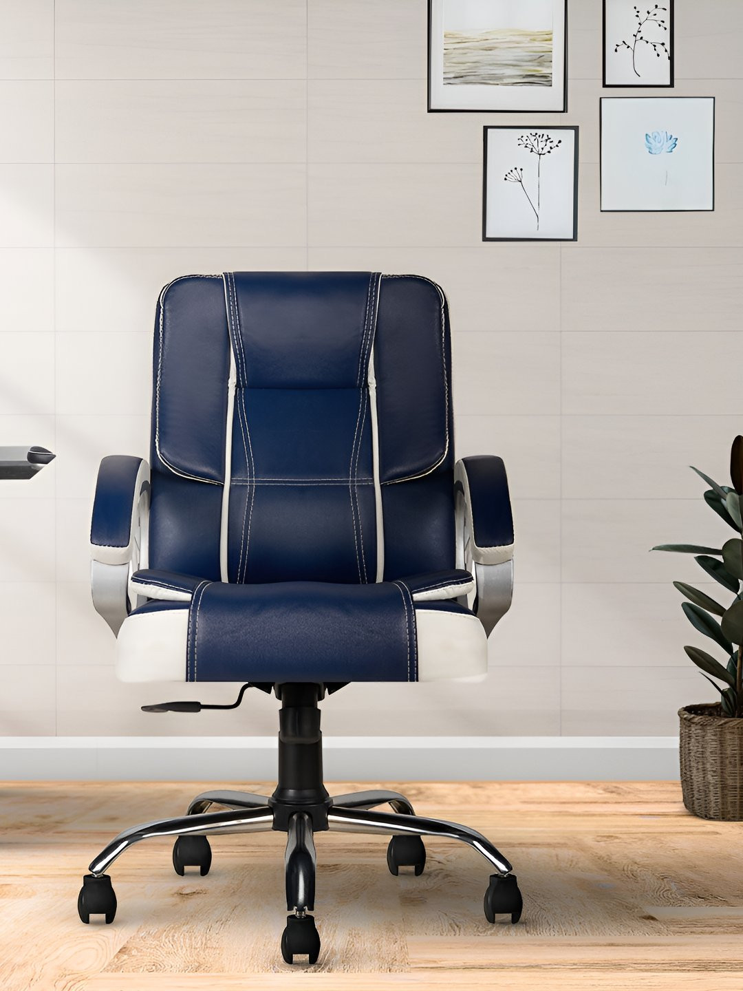 CELLBELL Blue & White Watson Ergonomic High-Back Study Chair