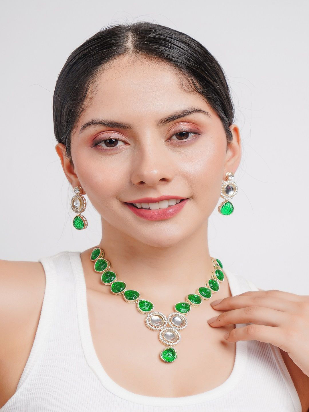 Divisha18 K Gold-Plated CZ-Studded Beaded Jewellery Set