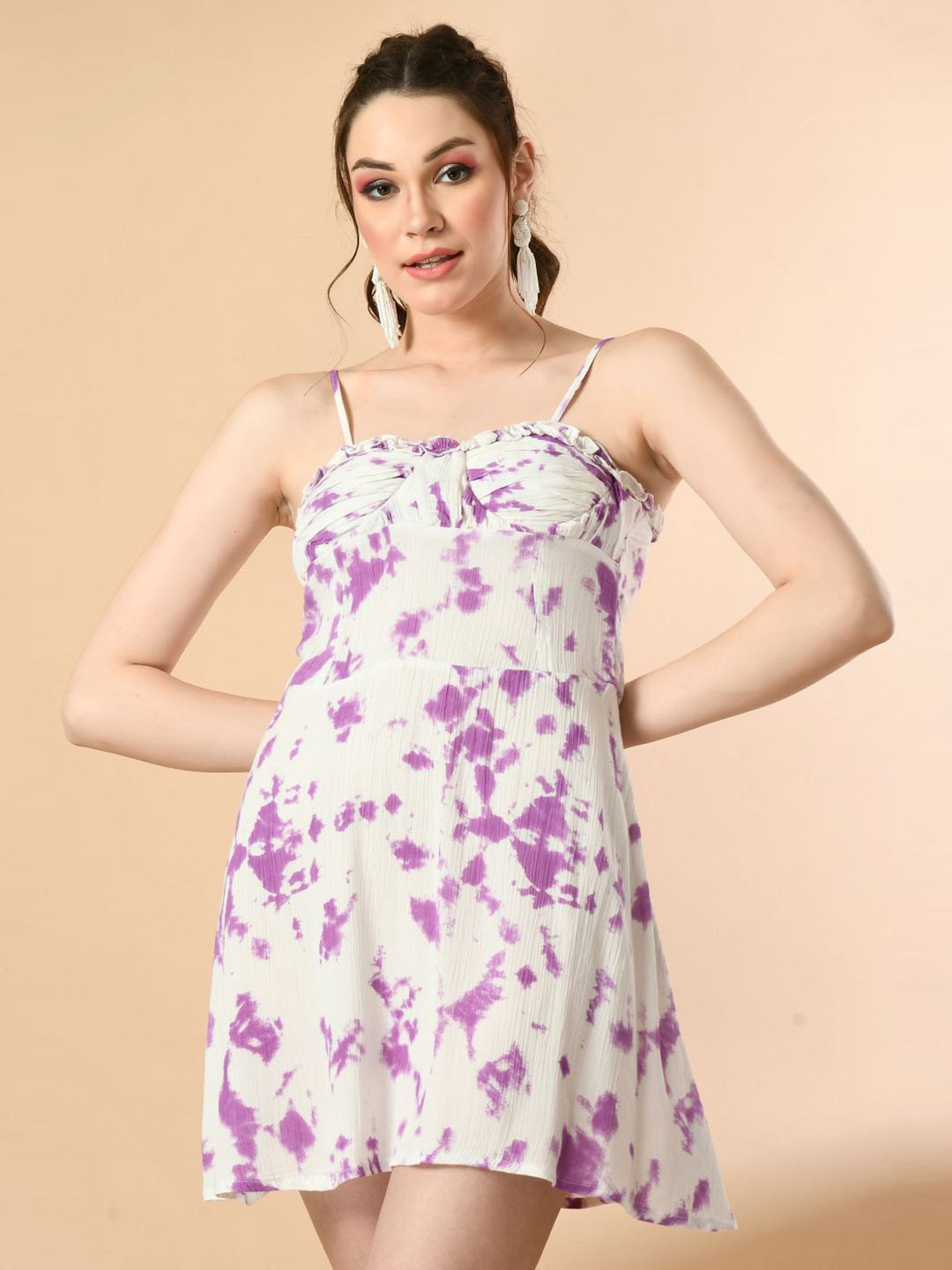 Fuchsia White Print Fit & Flare Mini Dress