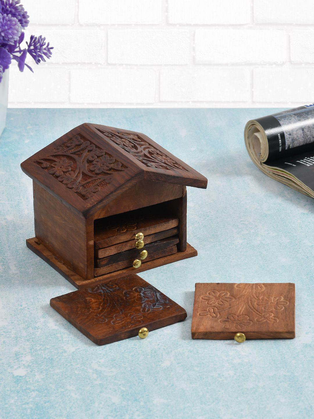 CLIO'S HERITAGE STORE 6-Pcs Brown Wooden Coaster