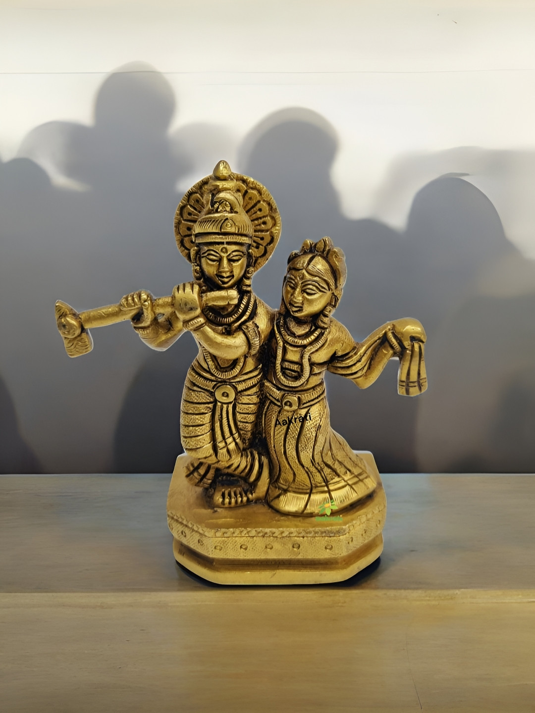 Aakrati Radha Krishna Yellow Brass Metallic Prayer Room Small Showpiece - 4.5 Inches