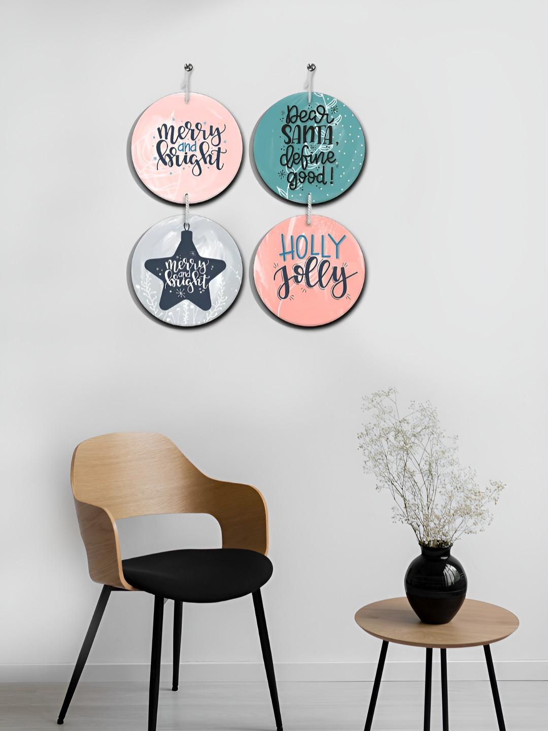 OLIVE TREE Wood Crafted Ceramics Glossy Hall 4Pcs Wall Hangings-8In