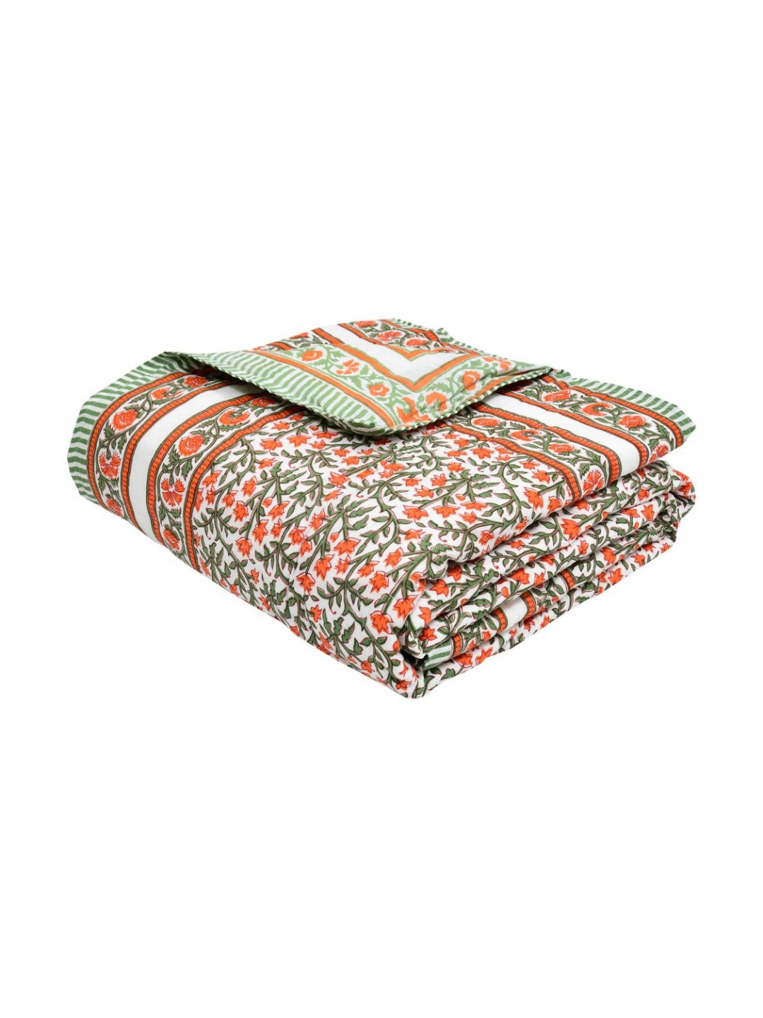 BLOCKS OF INDIA Red & White Floral Mild Winter 350 GSM Single Bed Quilt