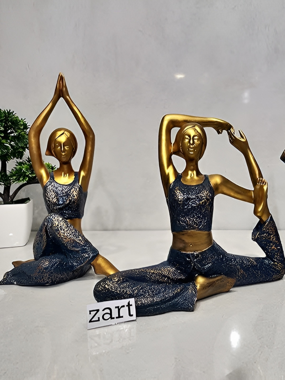 Zart Yoga Lady Blue Polyresin Glossy Living Room Set of 2 Medium Showpieces - 8.8 Inches