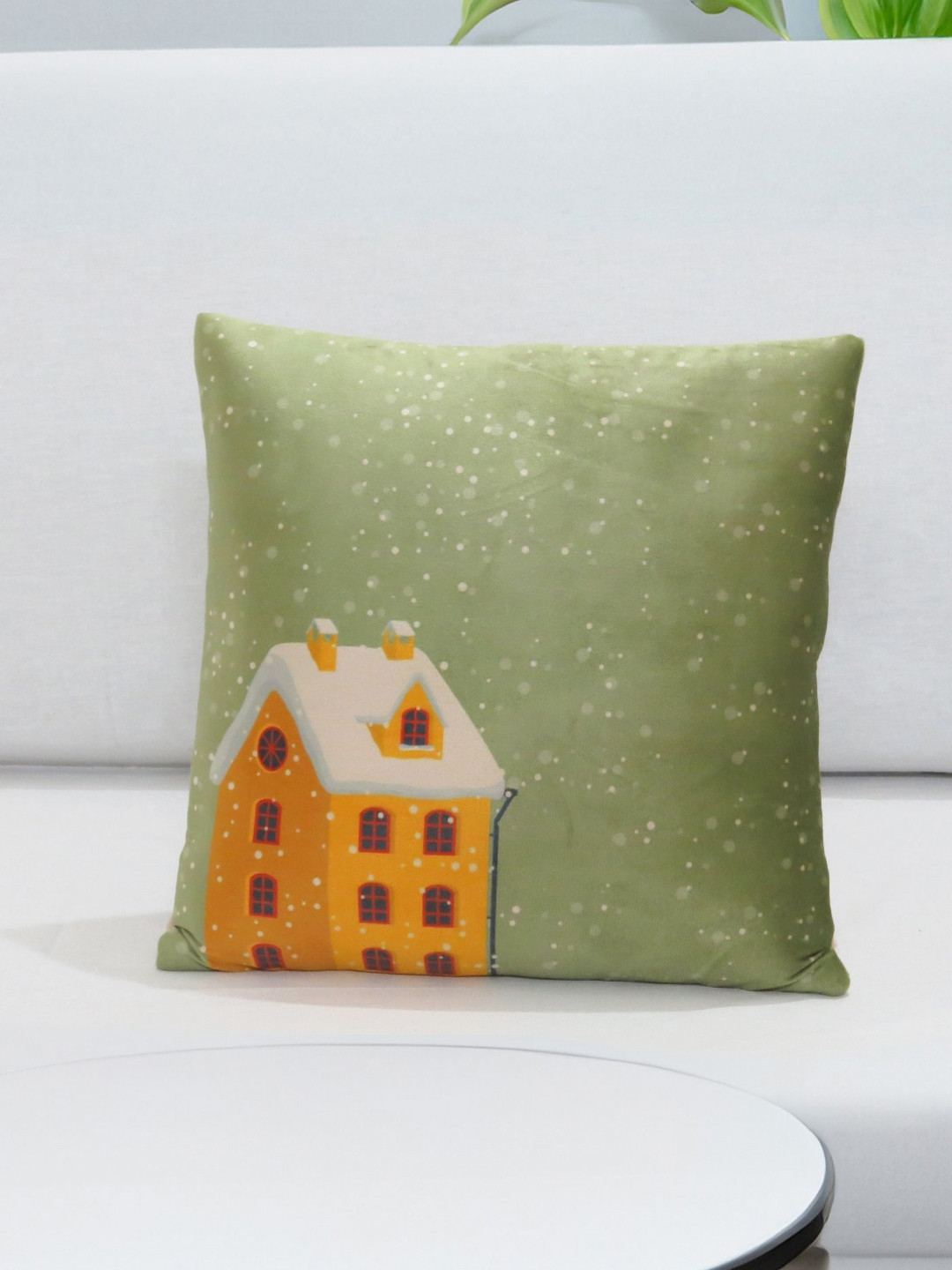 Mid July Home Lime Green & White Velvet Self Design Square Cushion Covers