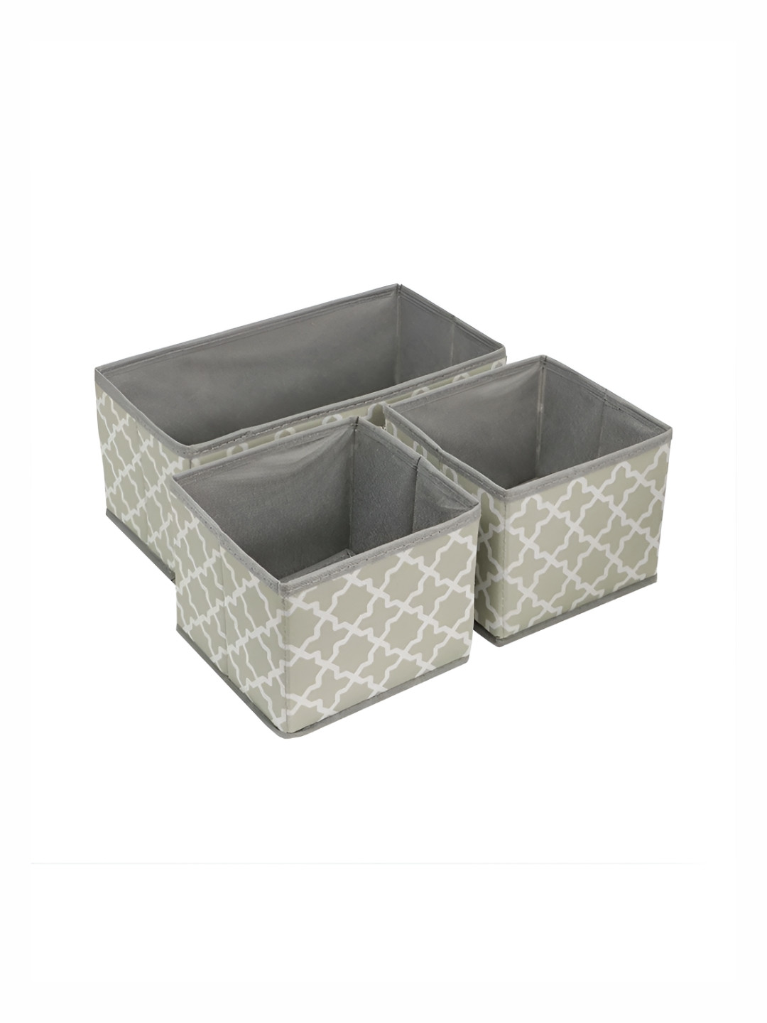 HOKIPO Grey & White 3 Pieces Regular Multi-Utility Storage Bin Organisers