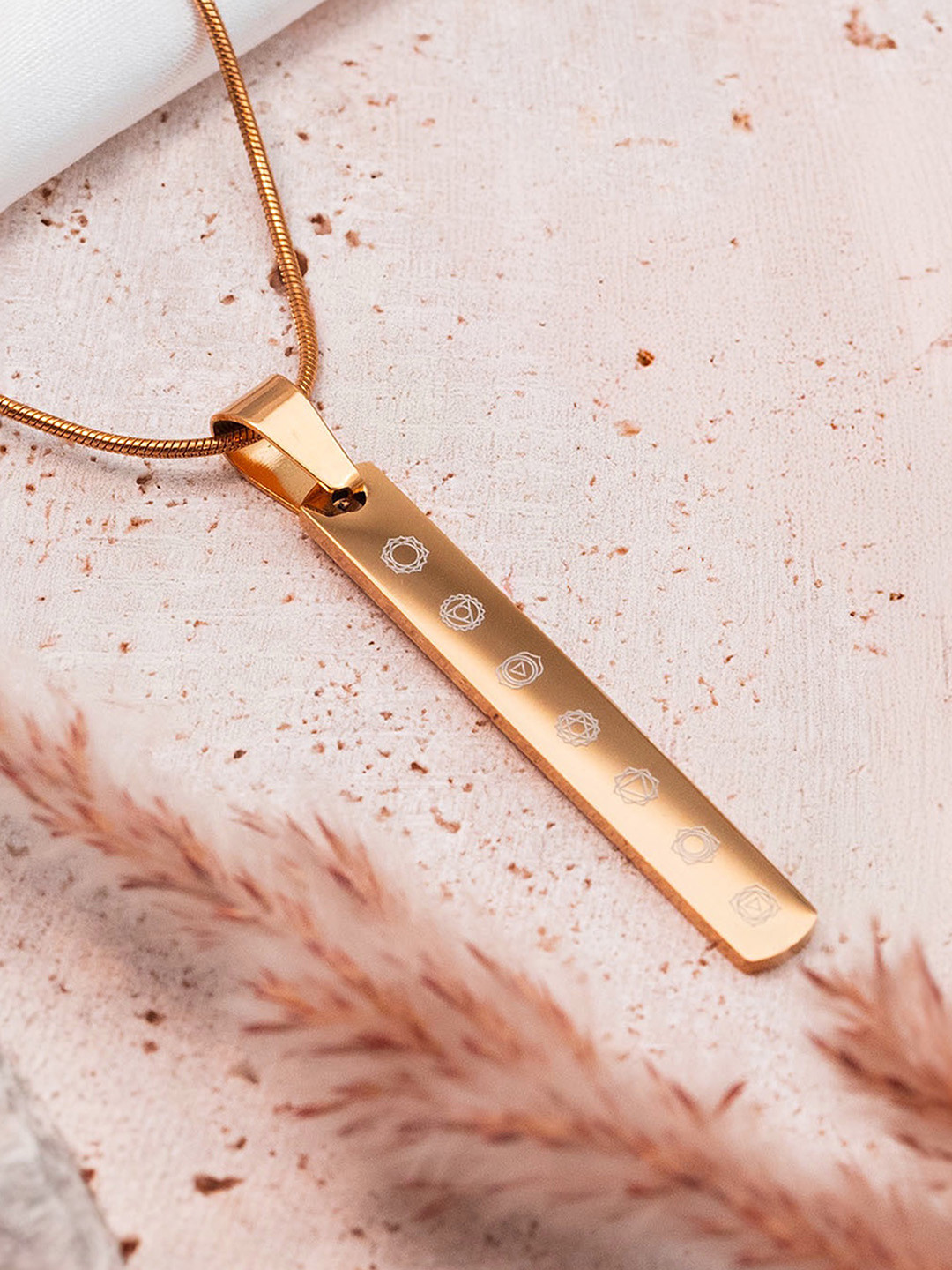 Mesmerize Stainless Steel Rose Gold- Plated 7 Chakra Tag Pendant With Chain