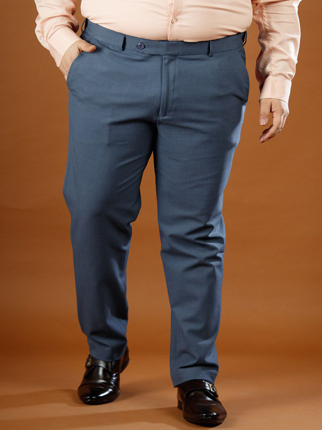 Muffynn Men Cotton Relaxed Straight Leg Straight Fit Plus Size Formal Trousers