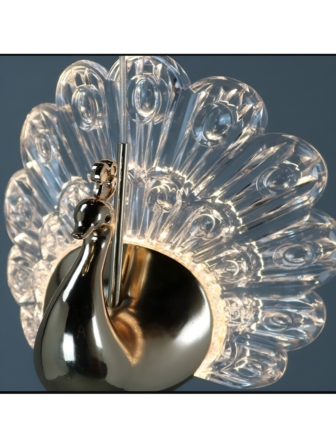 SHRI MAHAL ANTIQUES White Textured Traditional 3 LED Peackock Pendant Ceiling Lamp