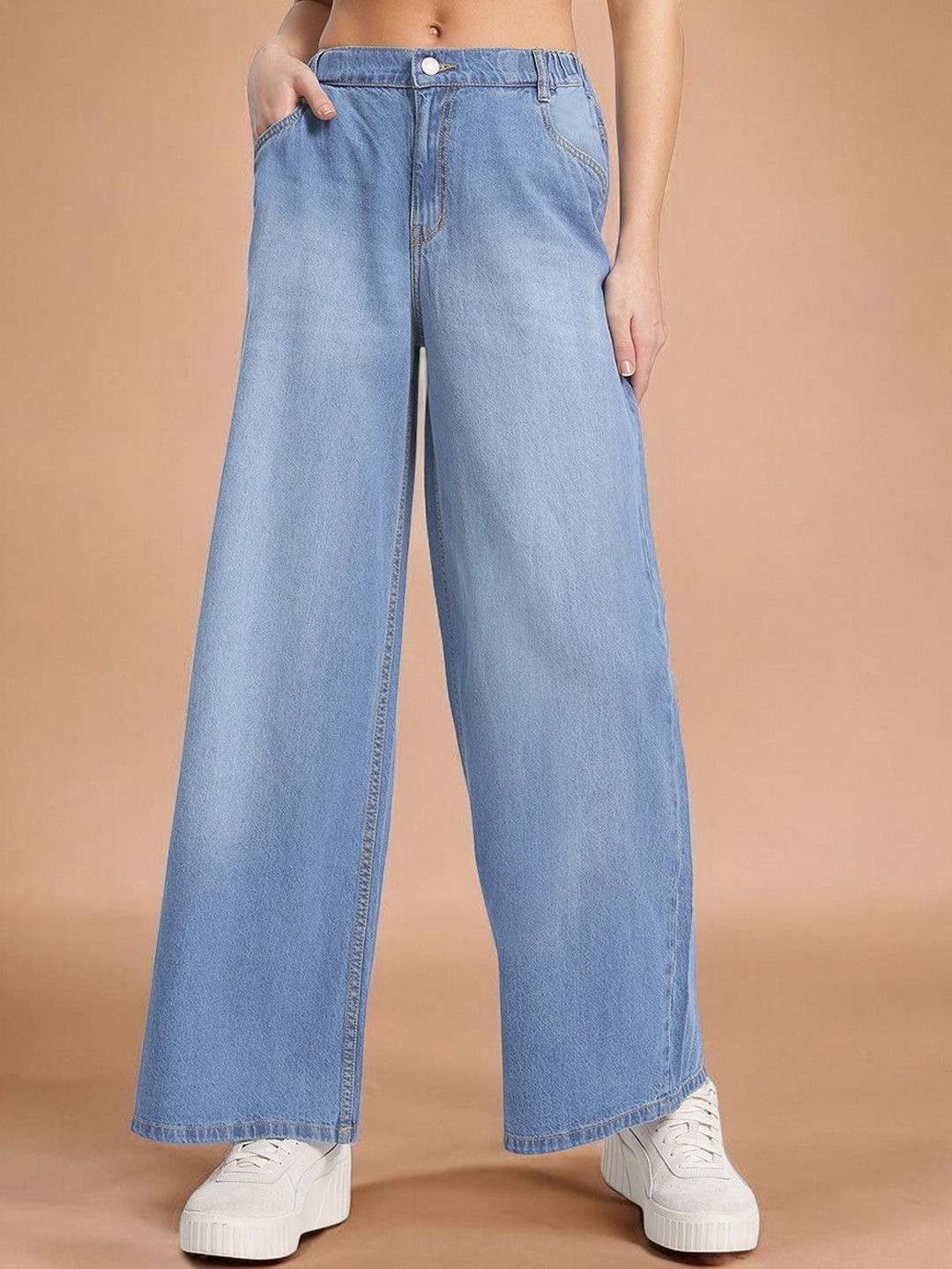 The Roadster Lifestyle Co Women Pure Cotton Vintage Vibes Palazzo Fit Jeans