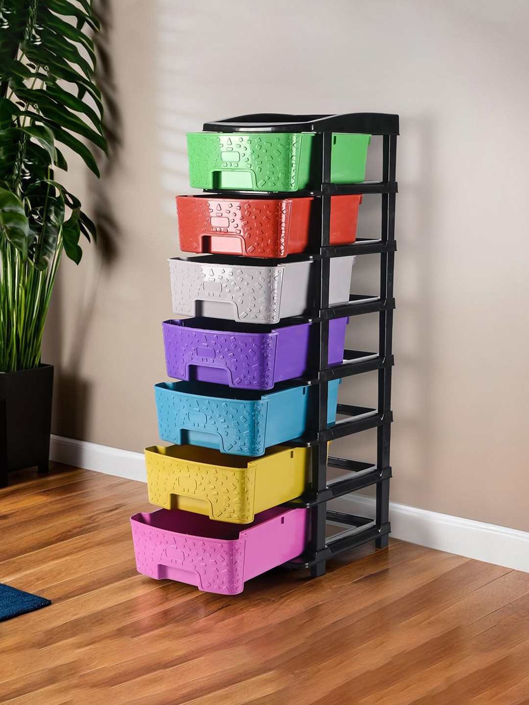 Kuber Industries Black & Green 7-Tier Multipurpose Drawer Cabinet Storage Organiser