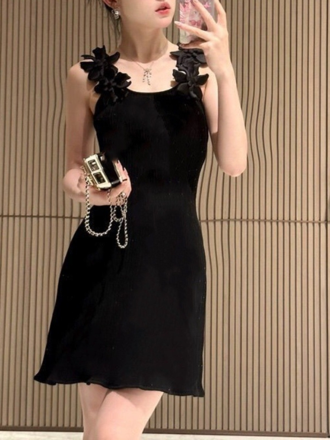KPOP Women Black Solid Square Neck Party Dress