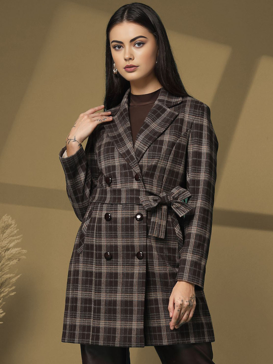 The Roadster Lifestyle Co Checked Double Breasted Winter Wear Woolen Pea Coat