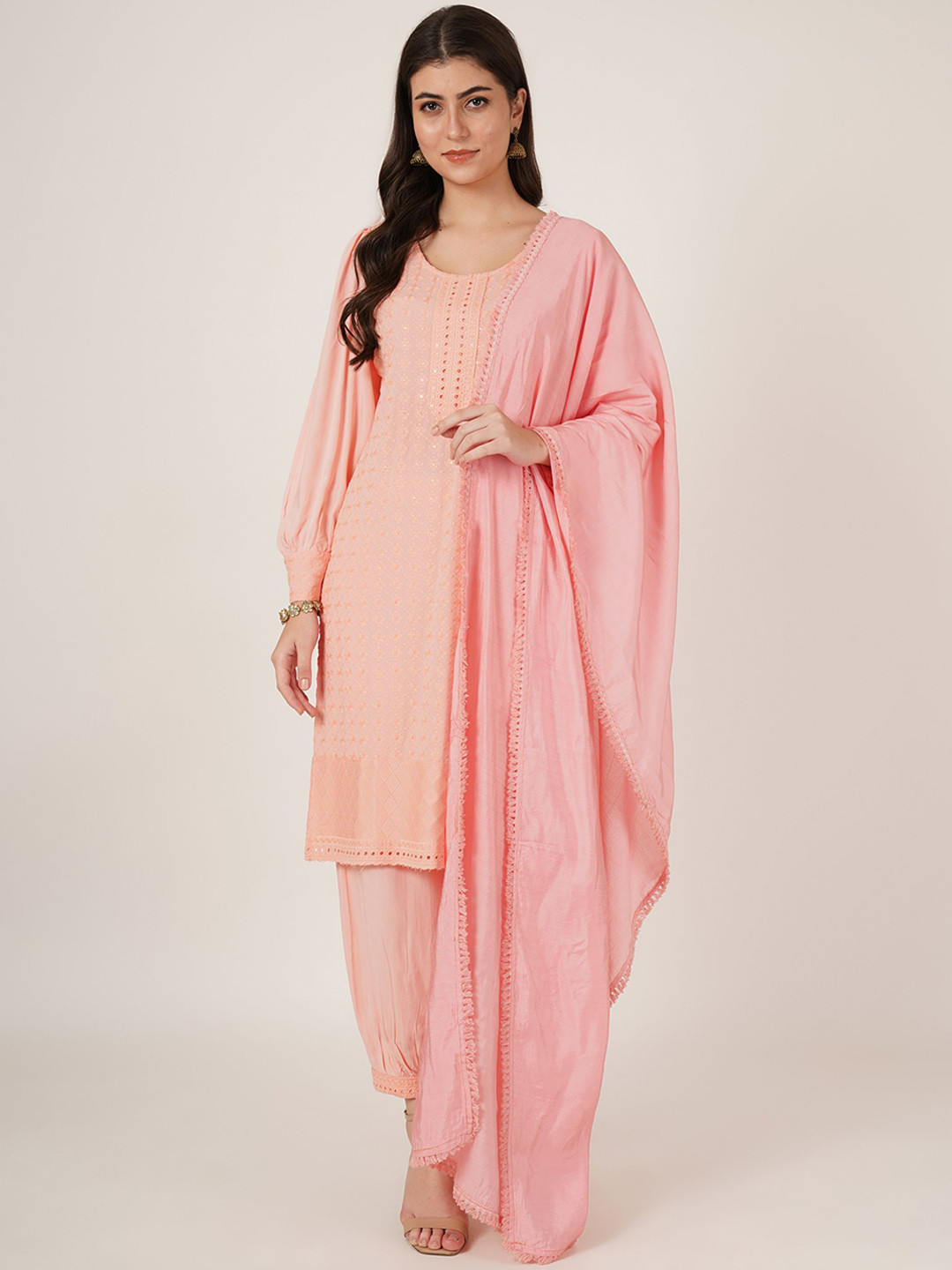 Shopping Queen Ethnic Motifs Embroidered Straight Kurta with Dhoti Pants & Dupatta