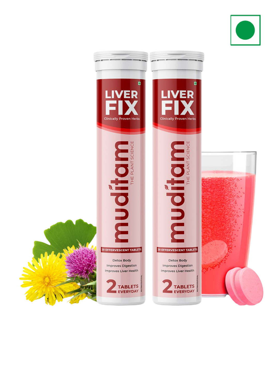 Muditam Set Of 2 Ayurveda Liver Fix Tablets - 20 Tablets Each