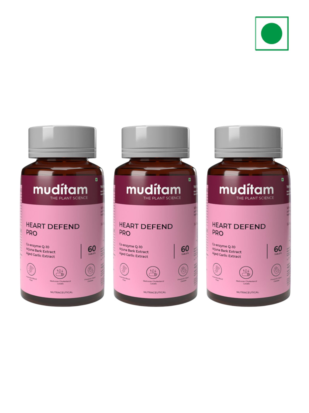 Muditam Set Of 3 Heart Defend Pro Tablets - 60 Tablets Each