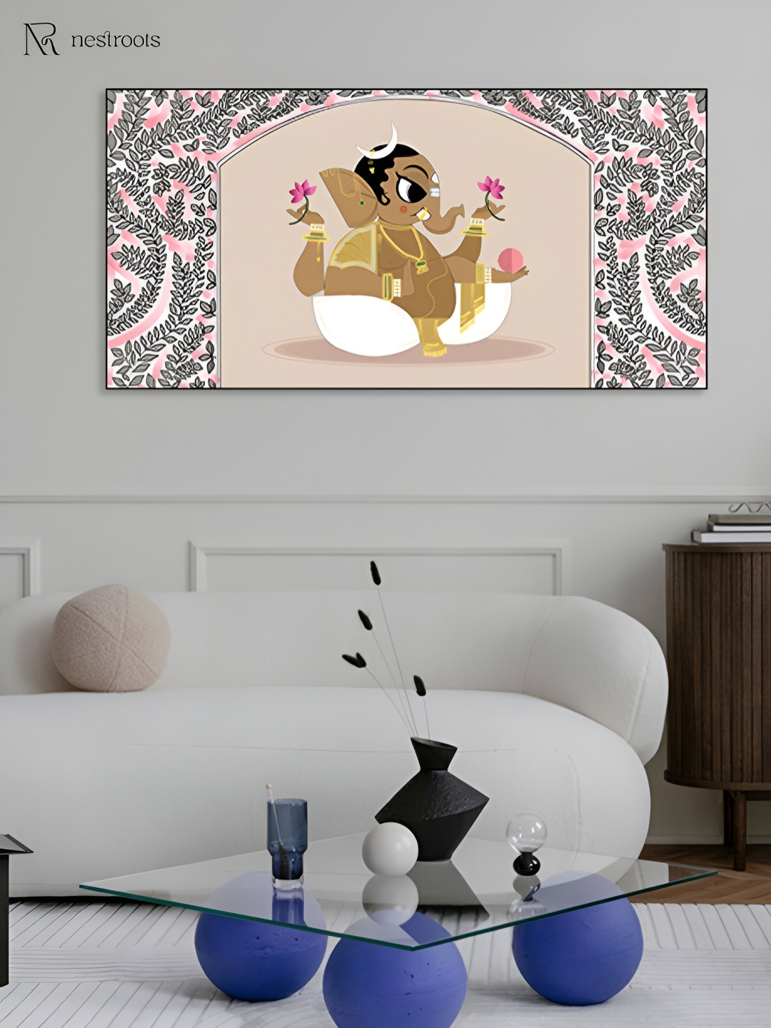 nestroots Brown & Pink Ganpati in elegance Care Canvas Religious Wall Painting