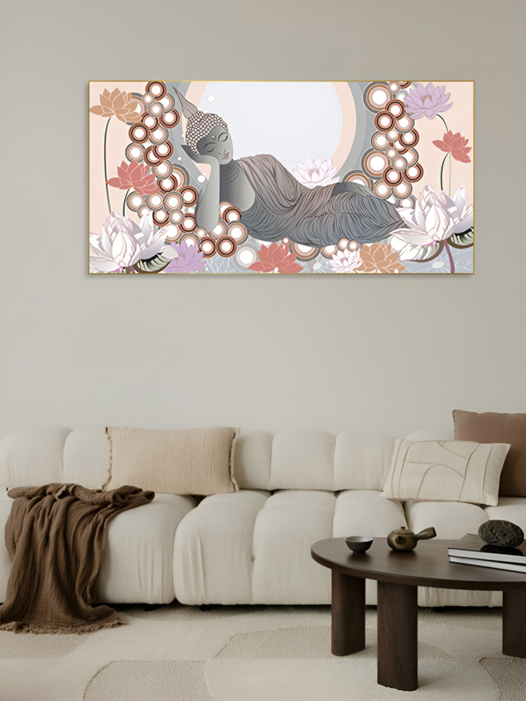 nestroots Grey & White Buddha in sleeping Position Canvas Painting Wall Art