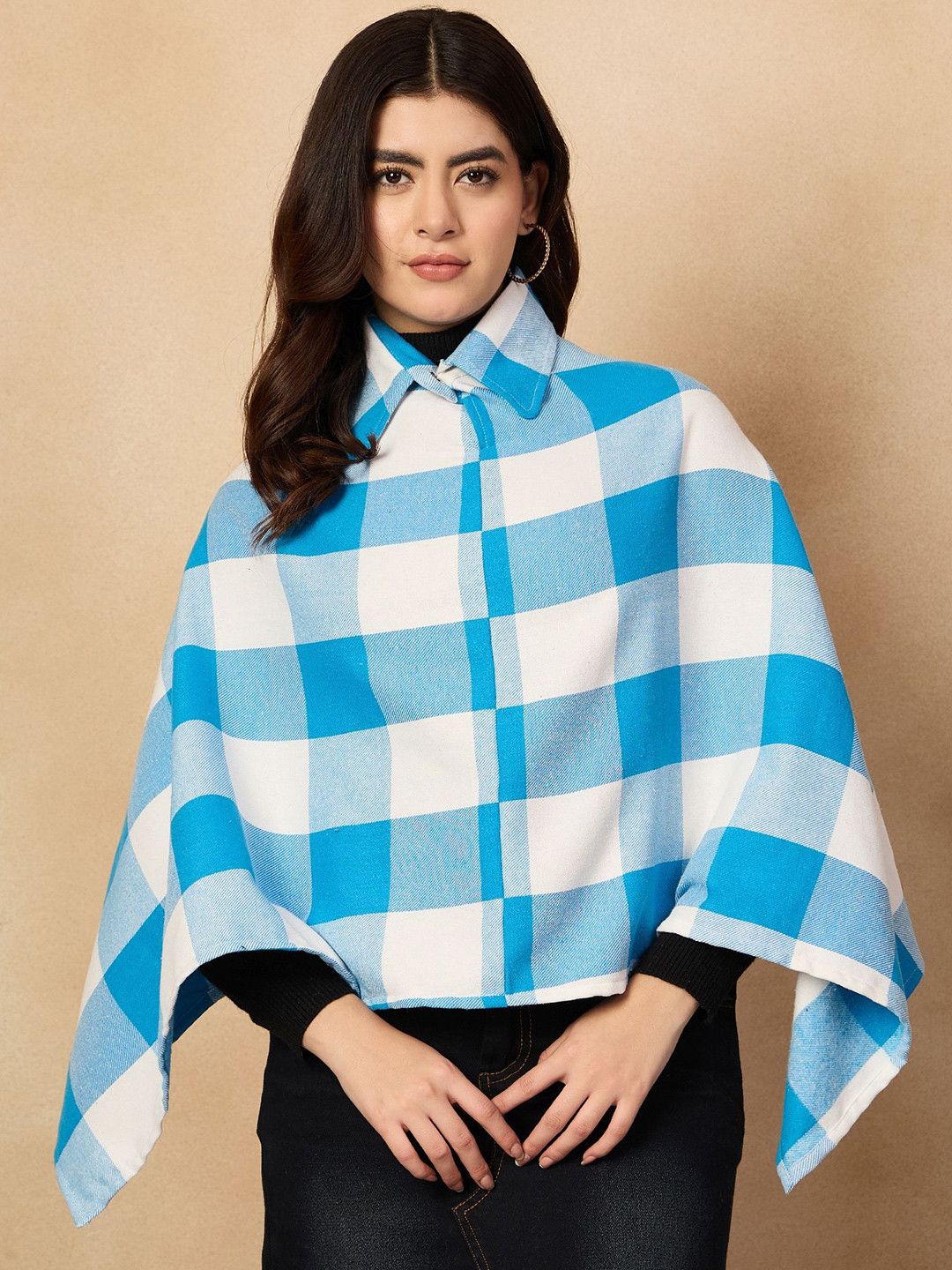 InWeave Women Checked Acrylic Poncho