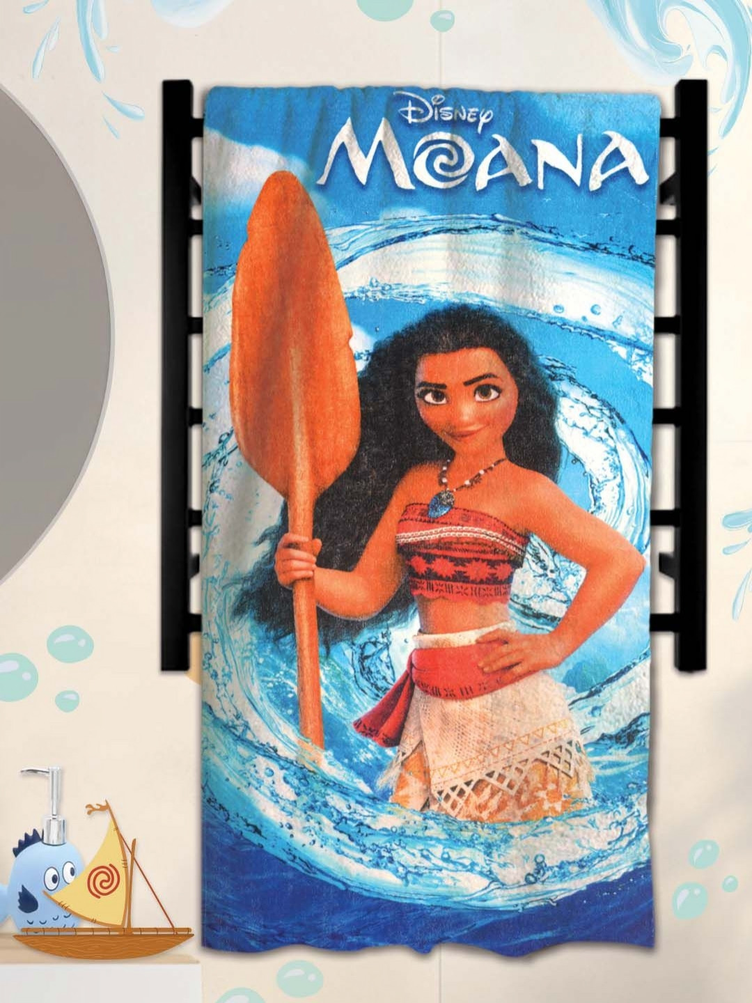 Disney Blue & Orange Disney Moana Printed Cotton 300 GSM Bath Towel