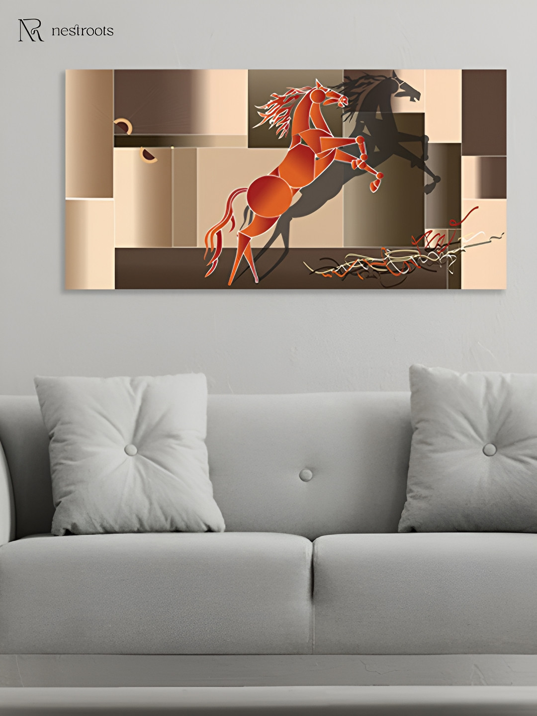 nestroots Beige & Grey Pride in Solitude Care Canvas Birds and Animals Wall Painting