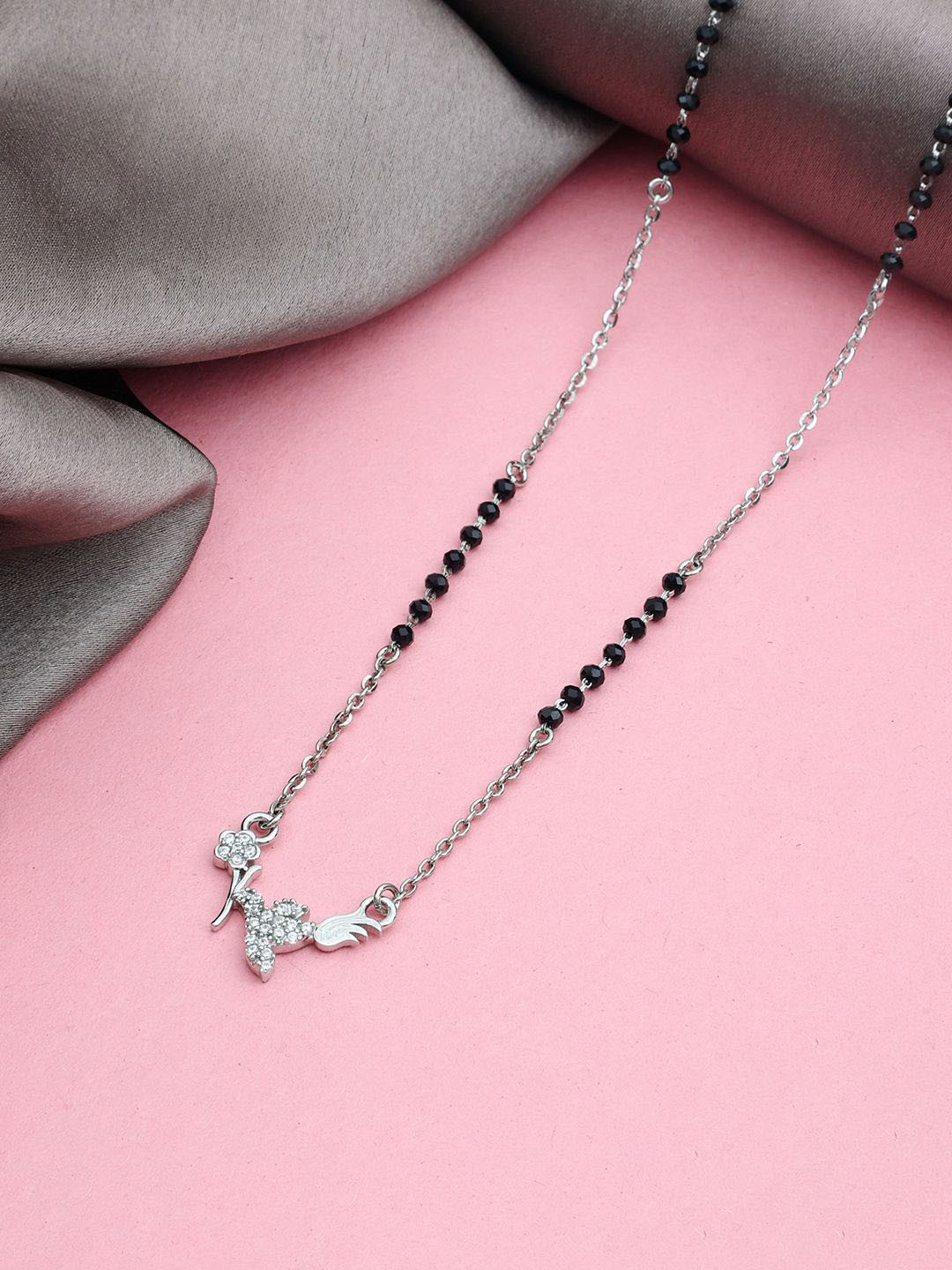 MAIRA 925 Sterling Silver Rhodium-Plated Crystals & Beaded Mangalsutra