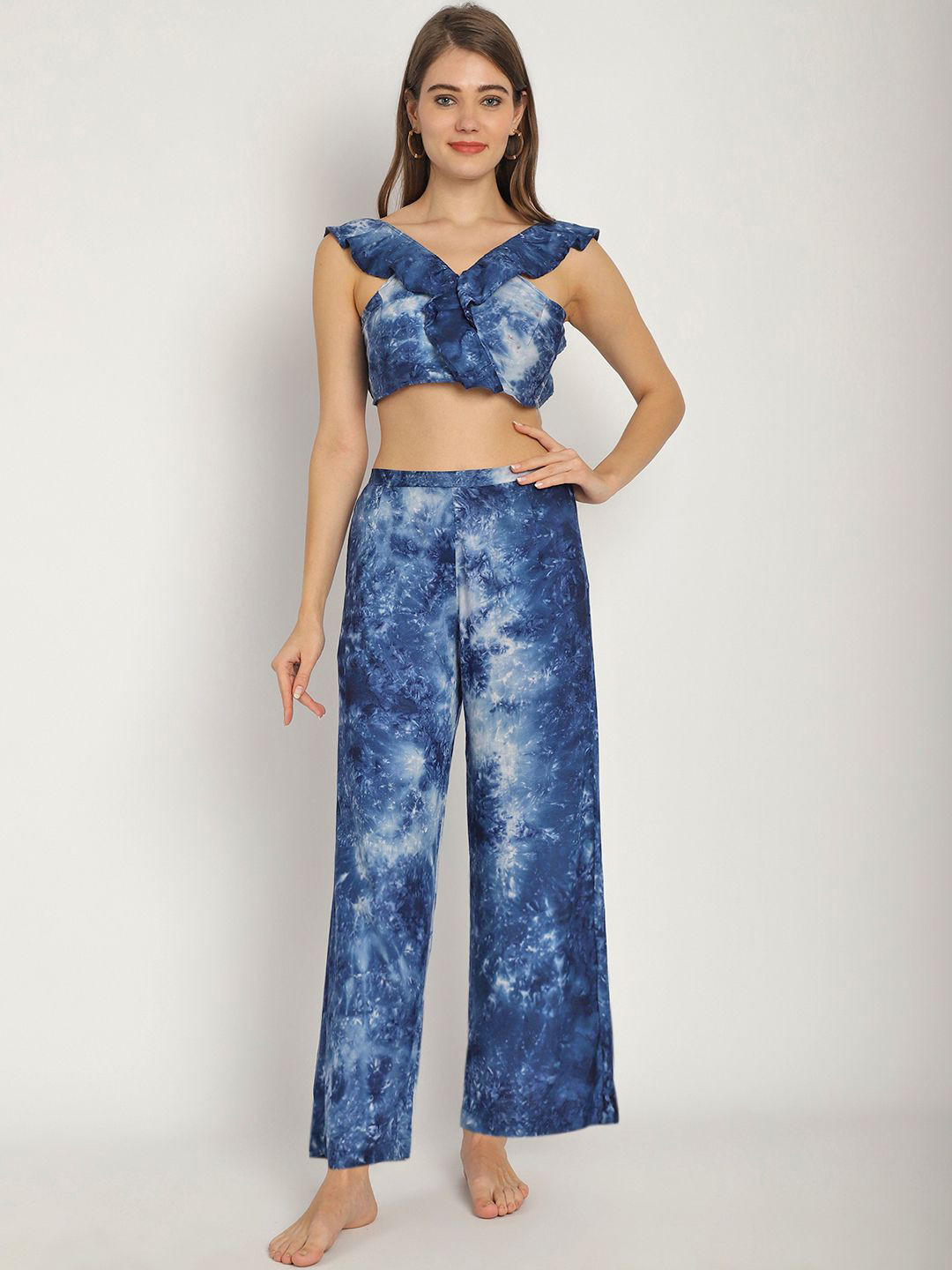 Blissence Tie and Dye Frill Crop Top & Trouser