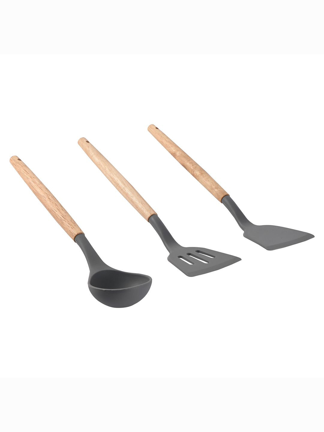 Kuber Industries Unisex Grey 3 Pcs Silicone Nonstick Spatula Set with Wooden Handle