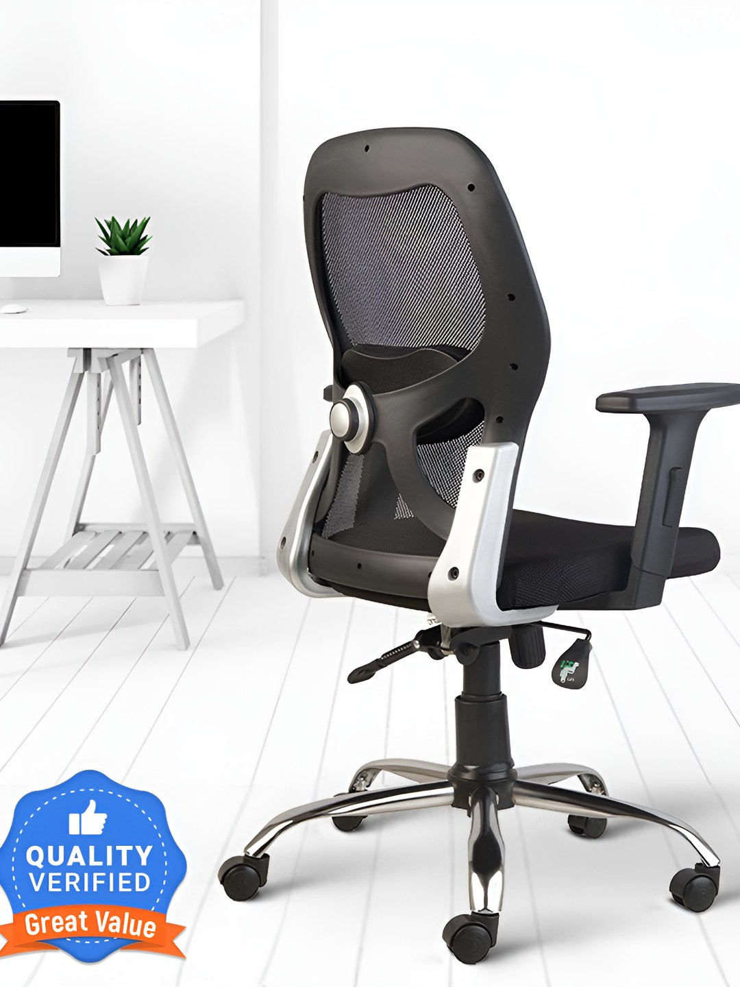 CELLBELL Taurus C100 Black & White Mid Back Comfortable Mesh Office Adjustable Arm Chair