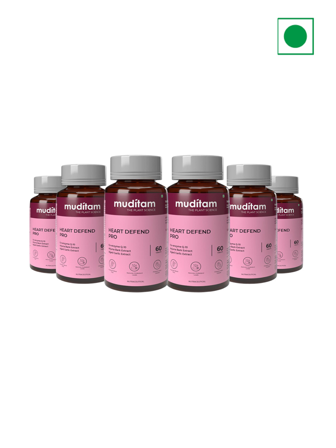 Muditam Set Of 6 Heart Defend Pro Tablets For Balancing Cholesterol - 60 Tablets Each