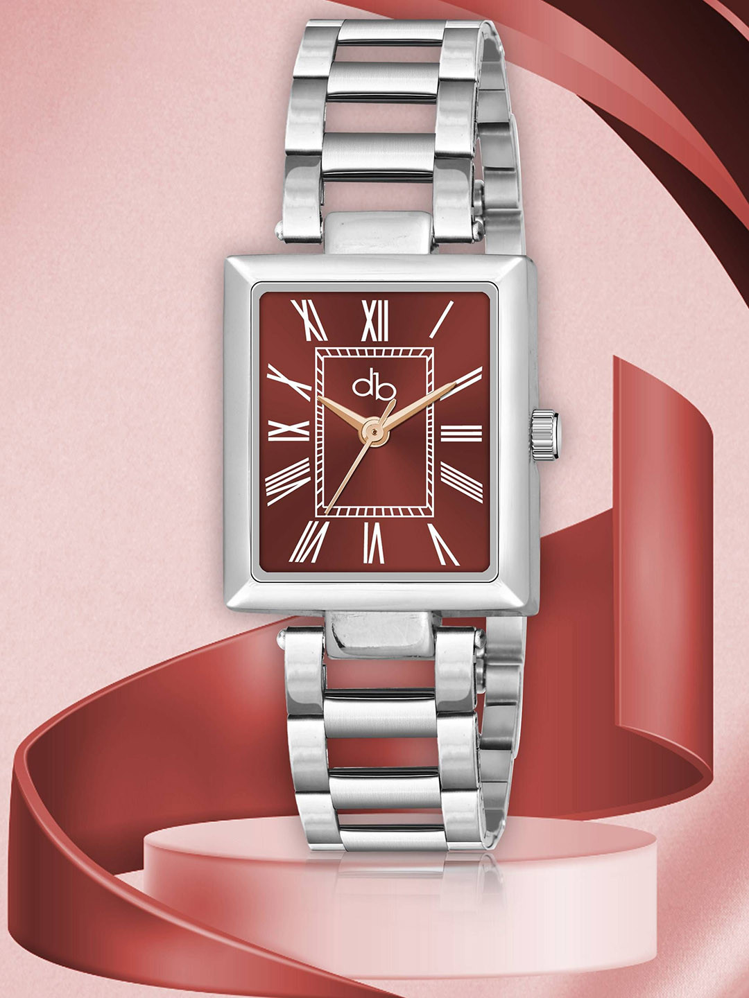 DressBerry Women Dial- Stainless Steel Straps Analogue Watch 0033 Wine Maroon Roman Figure