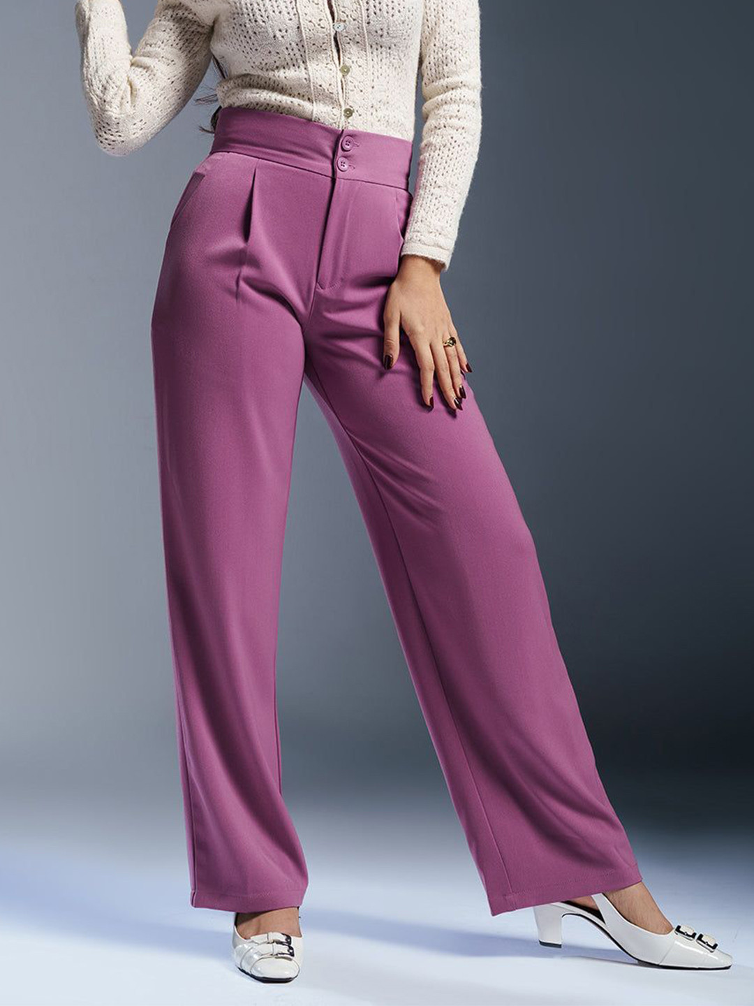 FREAKINS Women Pleated Double Button Korean Pants