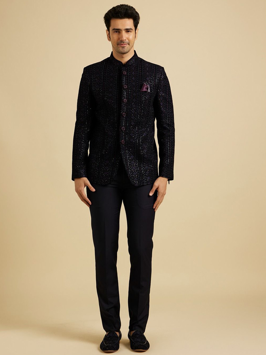 Manyavar Self Design Tailored-Fit 3-Piece Suit