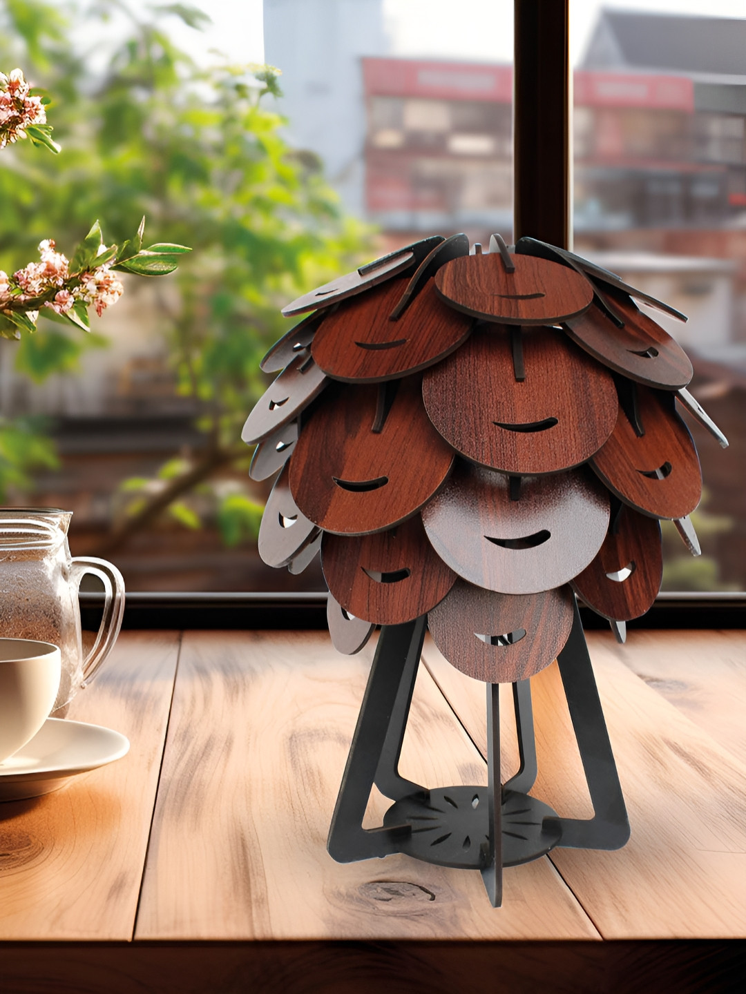 OLIVE TREE Brown Abstract Shaped Wood Table Lamp