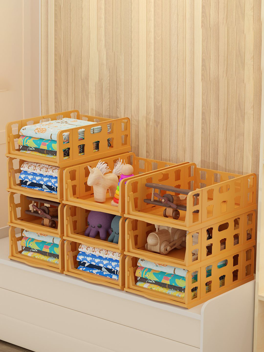 Kuber Industries Brown Set of 10 Reusable Wardrobe Clothes Storage Drawer Organiser