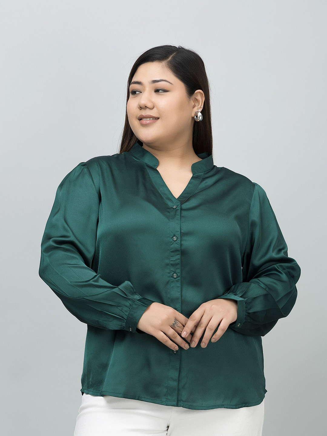 PURYS PLUS Women Formal Satin Shirt