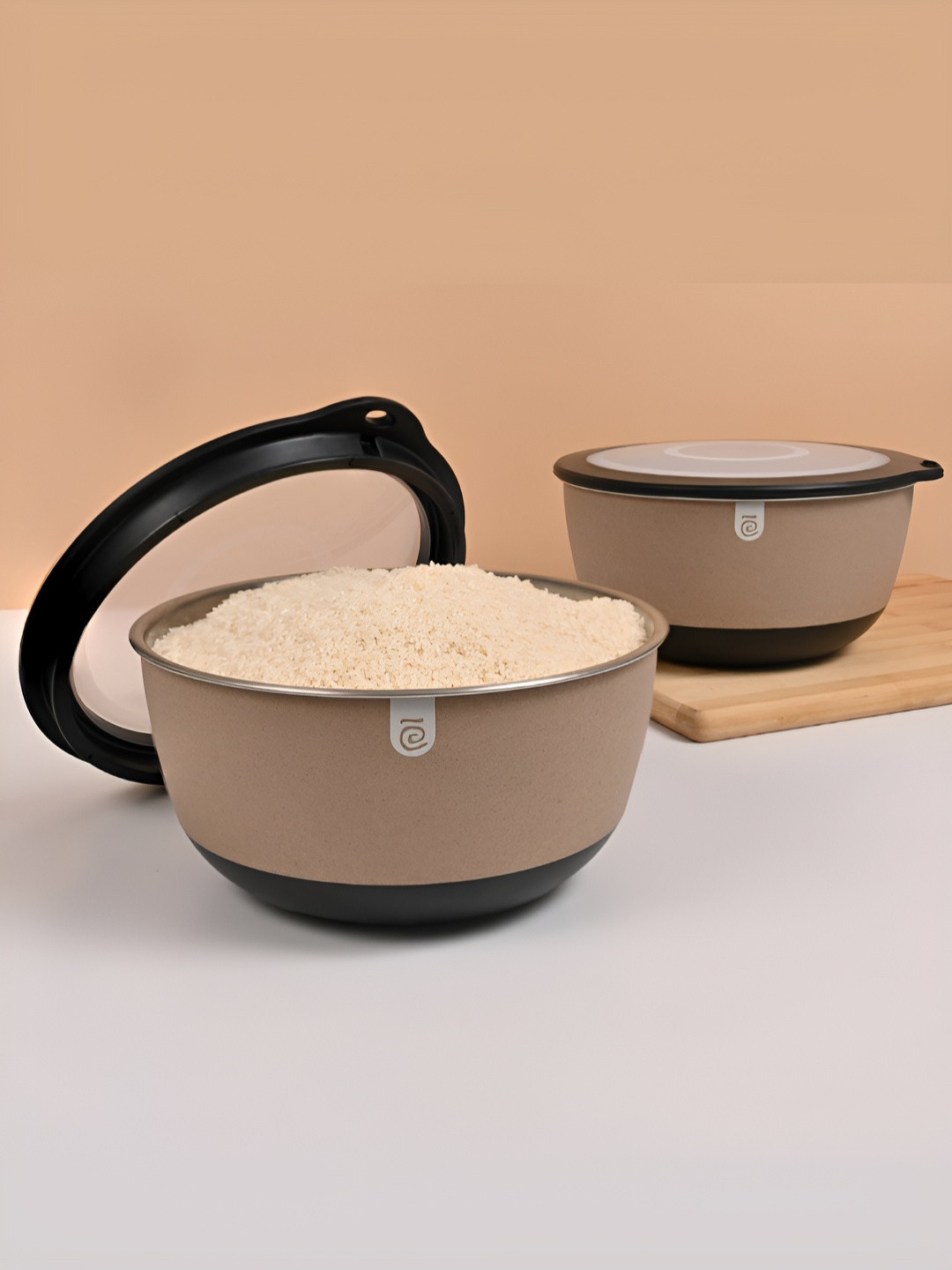 Eha Beige Bamboo Dishwasher Safe 2 Piece Snap Fridge Container-2L