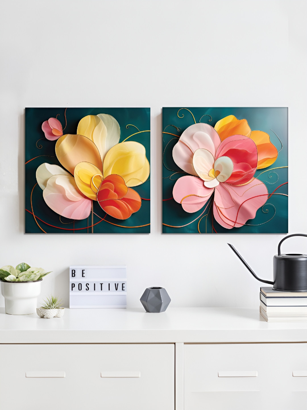 RANDOM Floral Canvas 2 Piece Wall Square Paintings Wall Art -12 x 12In