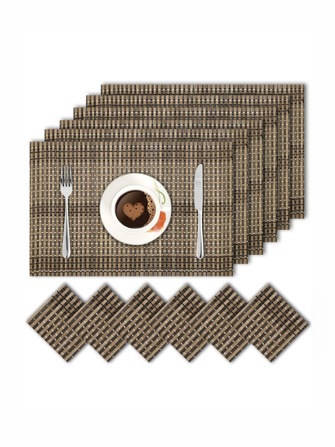 HOKIPO 12-Pcs Grey Non Slip Table Placemats & Coasters