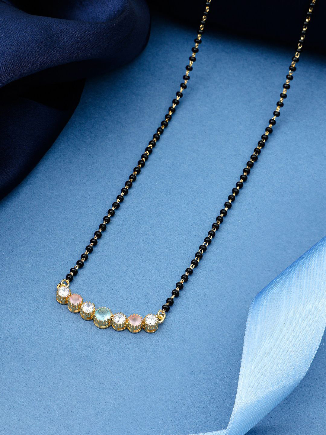 MAIRA 925 Sterling Silver 18K Gold-Plated Crystals Studded & Beaded Mangalsutra