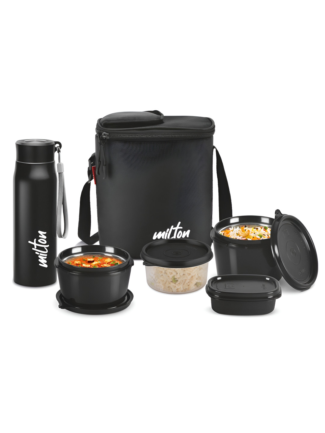 Milton Black Max Meal Microwave Safe Lunch Box, Bottle With Bag