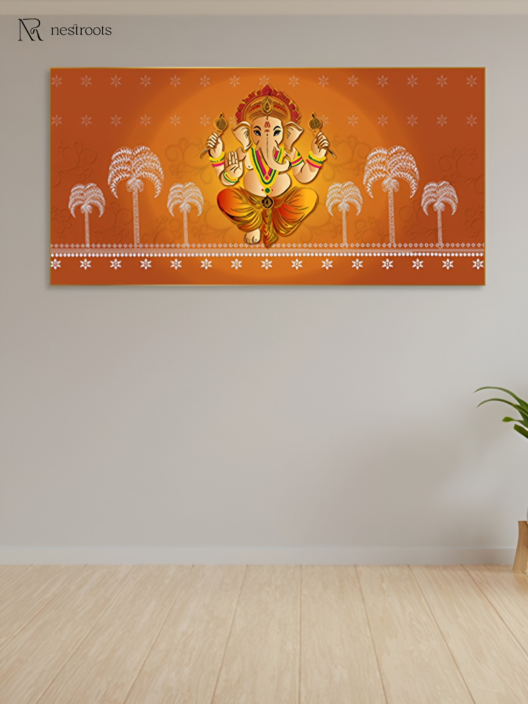 nestroots Orange Colored & Red Lord Ganesha Printed Religious Canvas Painting Wall Art