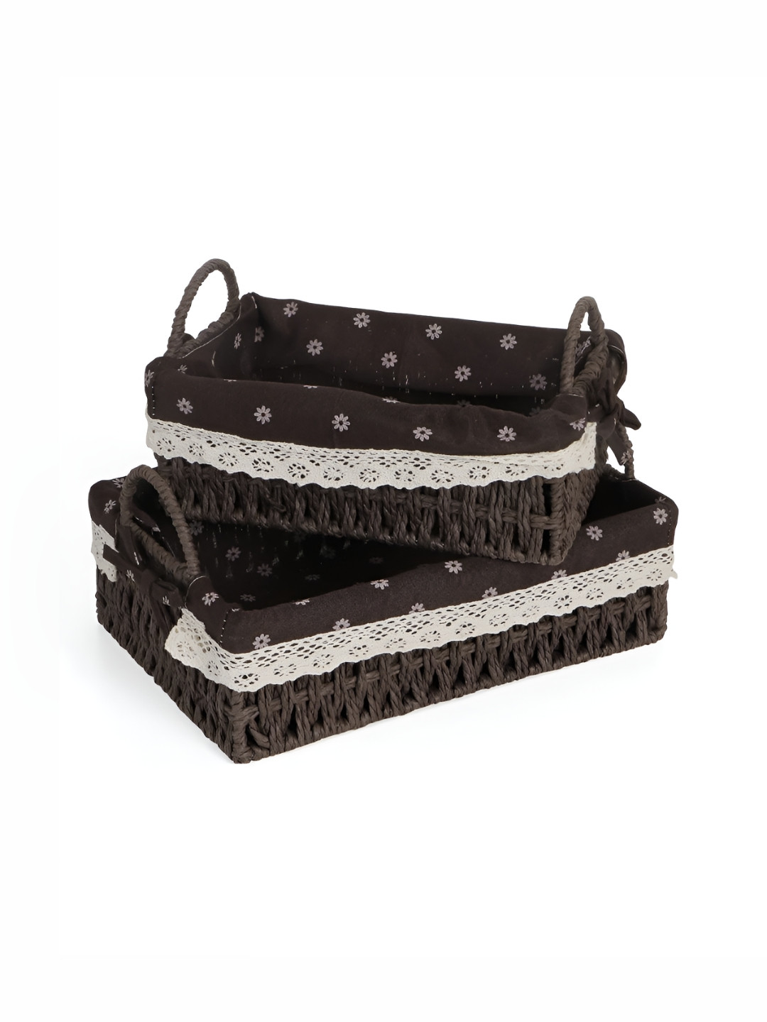HOKIPO Brown & White 2 Pieces Paper Rope Regular Multi-Utility Organisers