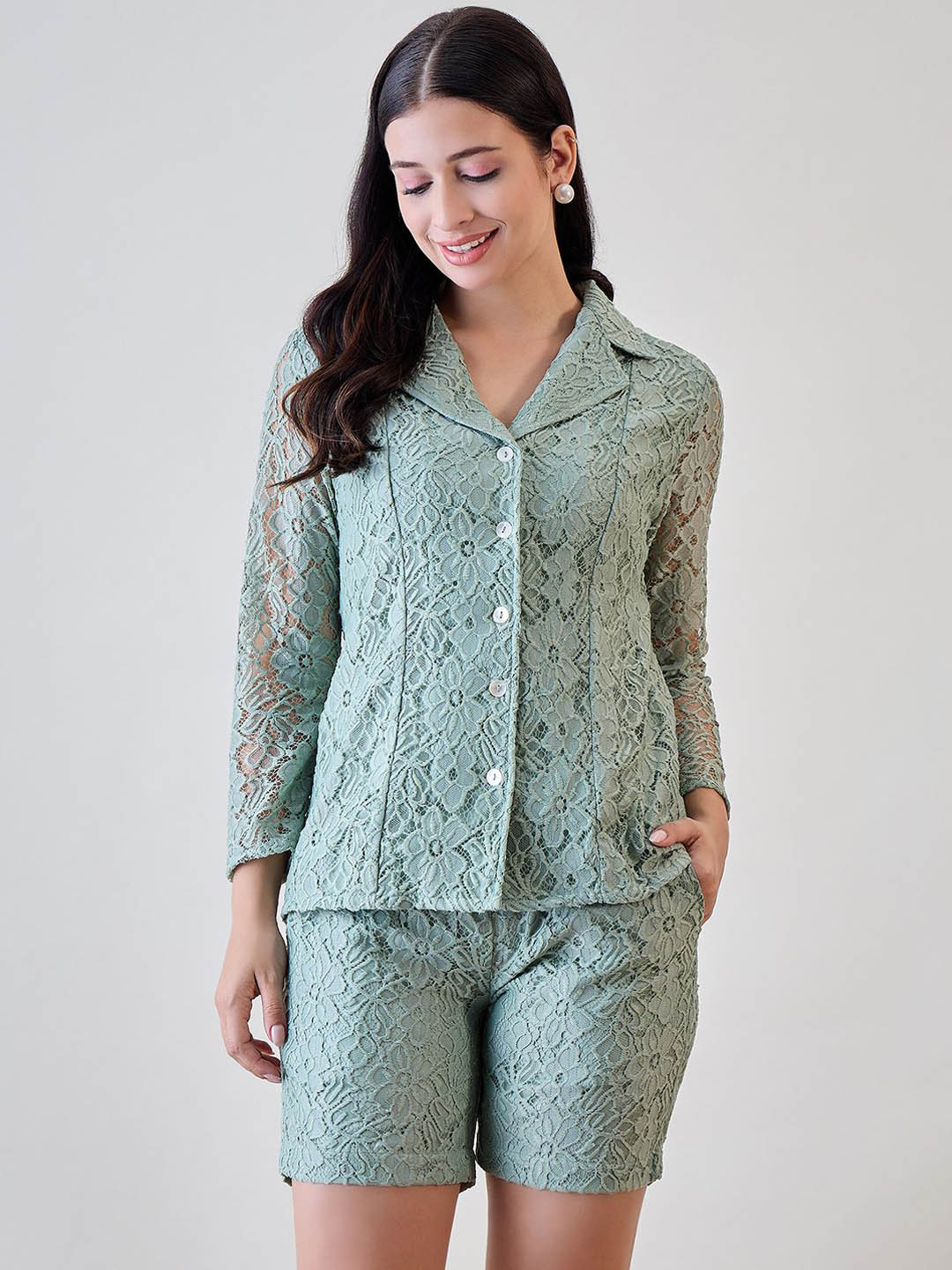 The Kaftan Company Self Design Top With Shorts Co-Ords