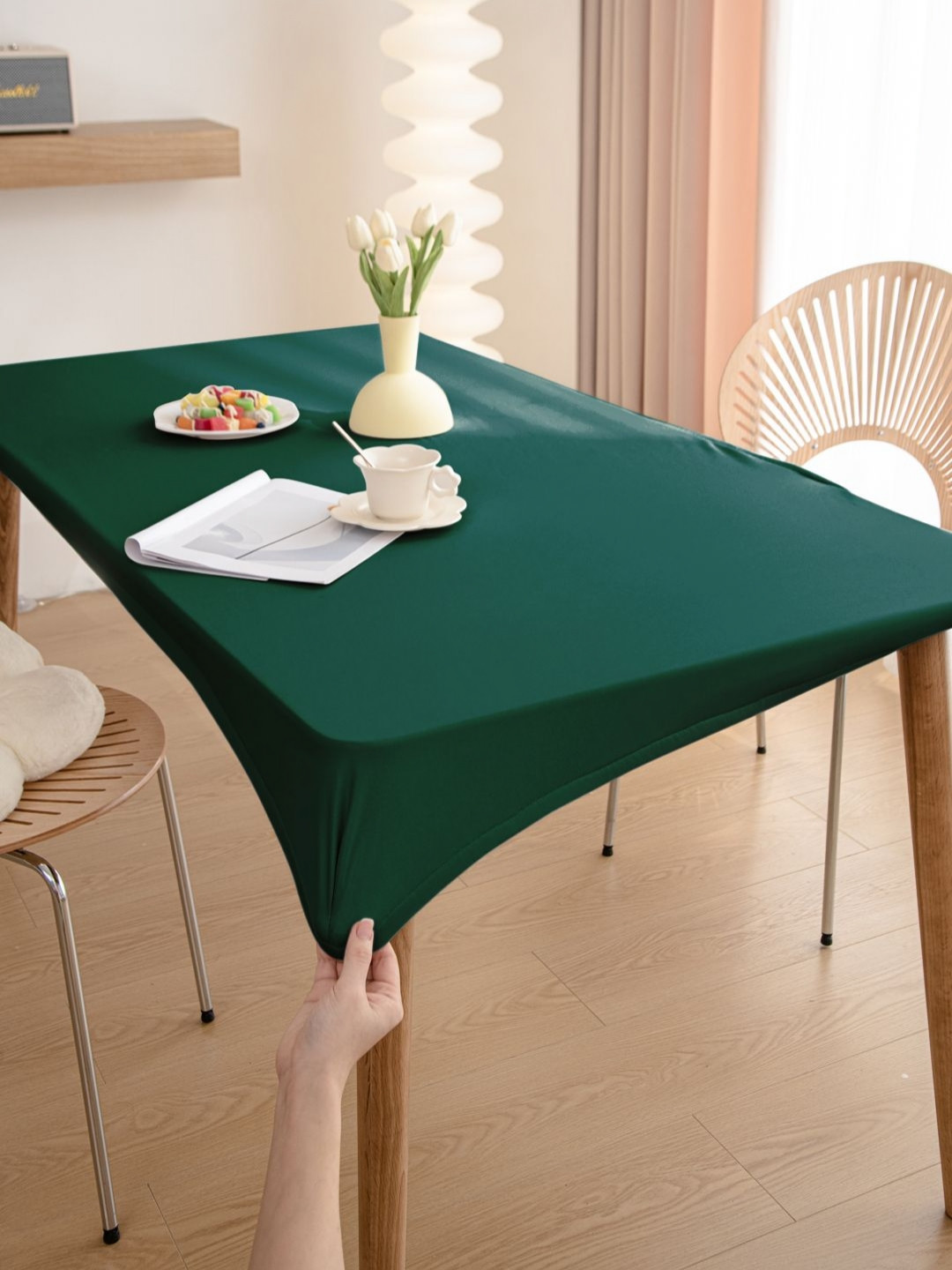 HOKIPO Teal Waterproof Non-Slip Stretch Fit 4-Seater Rectangle Table Cover