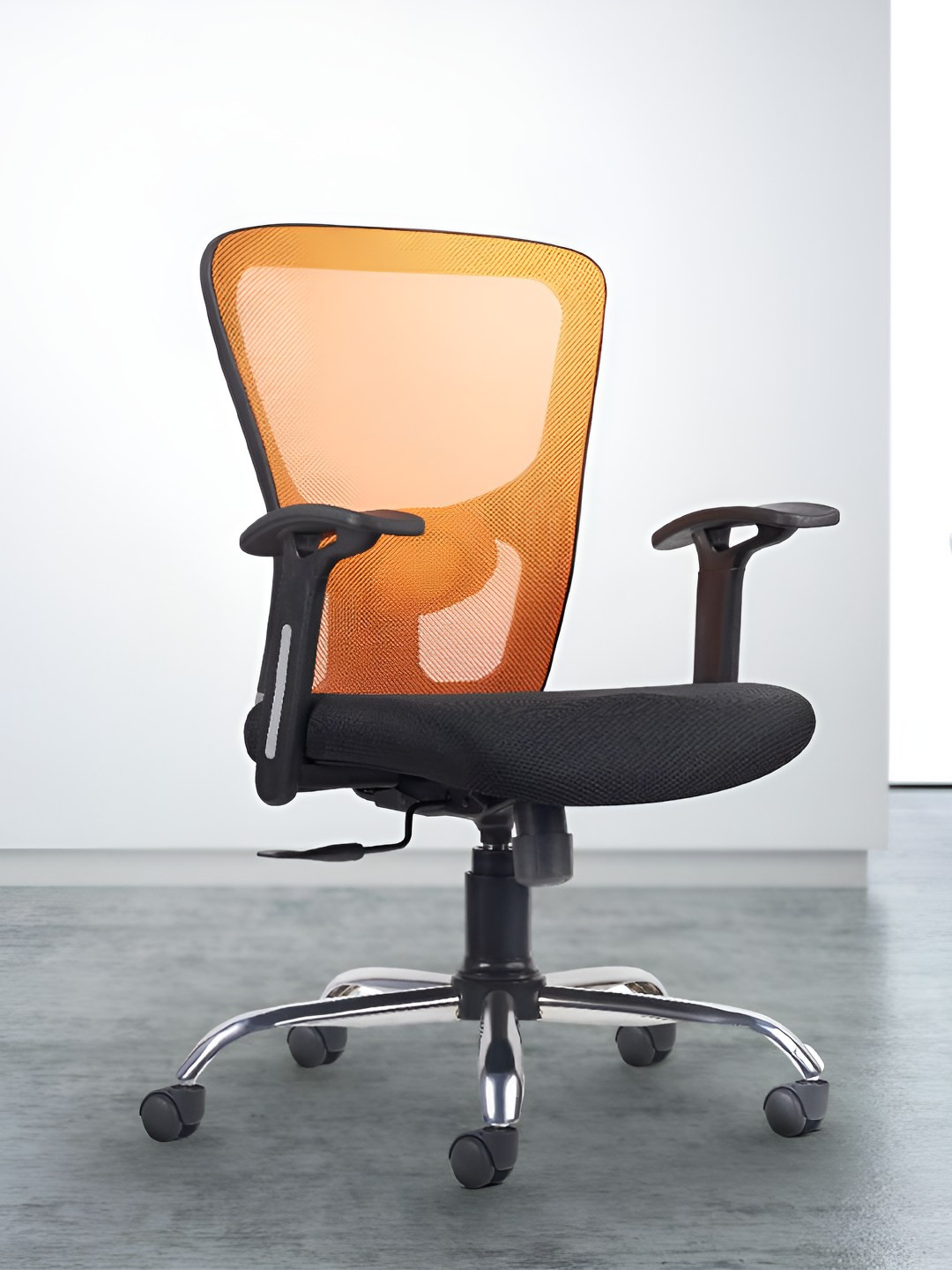 CELLBELL C110 Leo Orange-Coloured & Black Mid Back Mesh Office Arm Chair