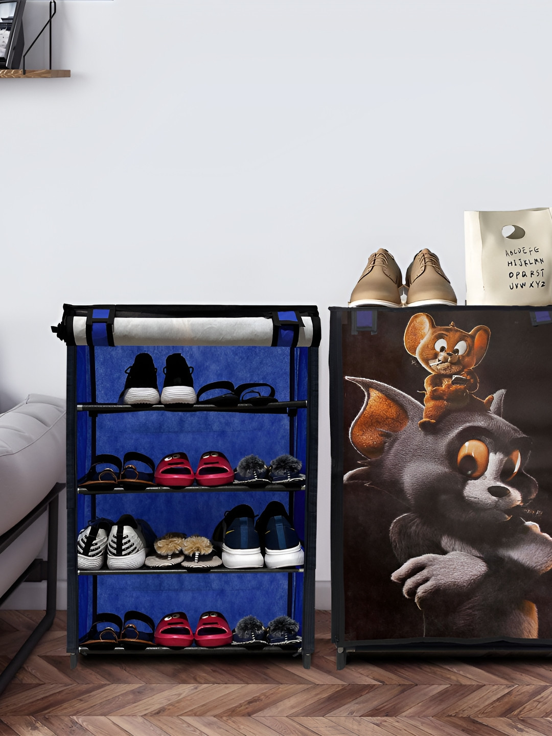 Rmerchants Blue & Grey Tom & Jerry Printed 4 Layer Water Resistant Shoes Organiser