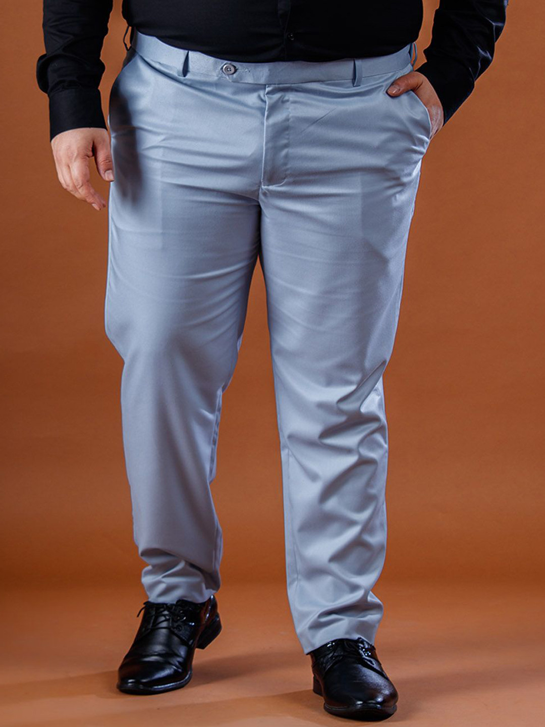 Muffynn Men Cotton Relaxed Straight Leg Straight Fit Plus Size Formal Trousers