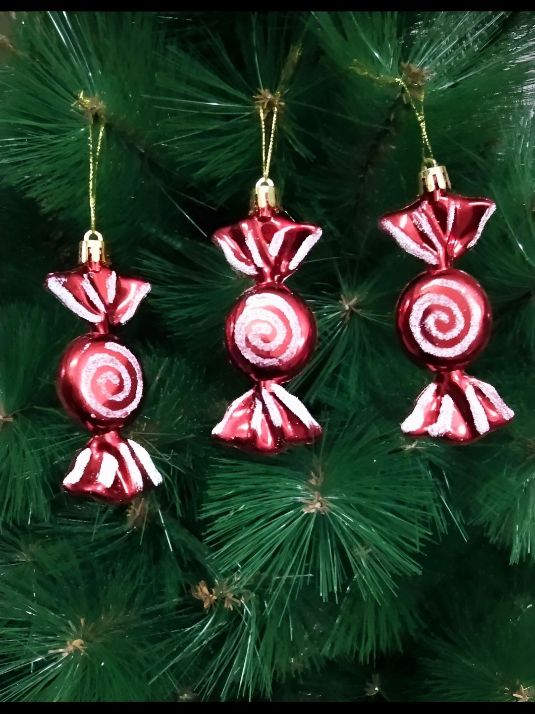 TAYHAA Chirstmas Dcor Red & White 3 Pieces Candy Cane Swirl Baubles